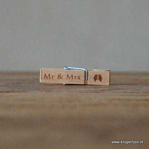 Houten mini knijper Mr&Mrs | Knijpertjes.nl